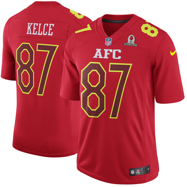 Men AFC Kansas City Chiefs #87 Travis Kelce Nike Red 2017 Pro Bowl Game Jersey->->NFL Jersey